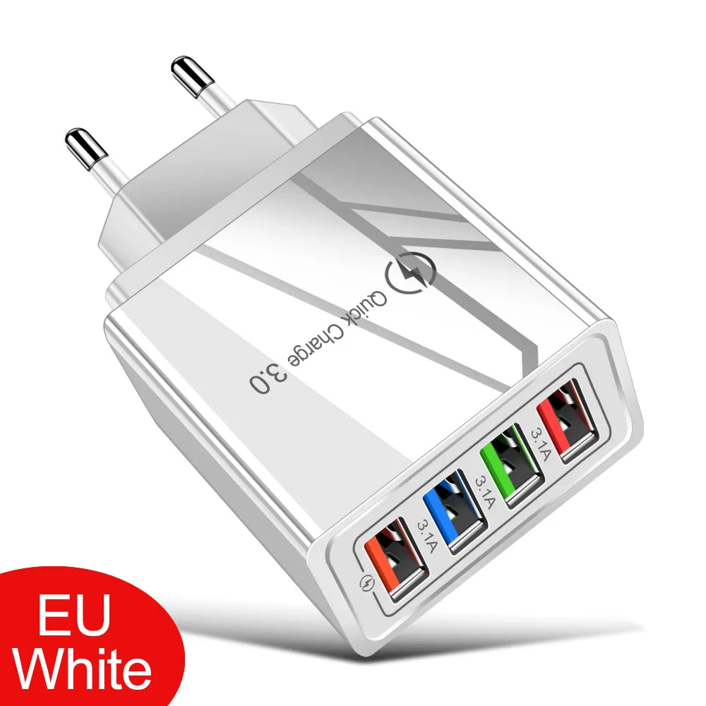 4‑Ports USB Vegglader med Quick Charge 3.0 – Rask og Stabil Lading for iPhone 16 Pro og Android