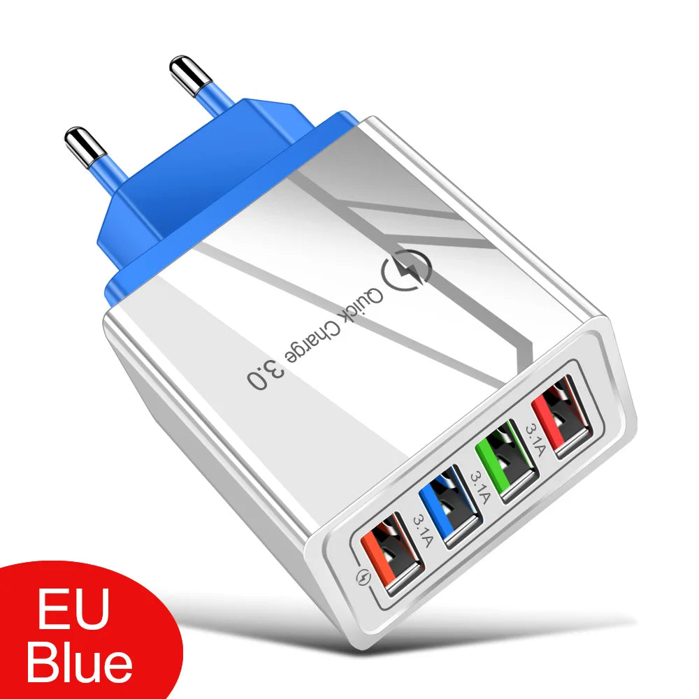 4‑Ports USB Vegglader med Quick Charge 3.0 – Rask og Stabil Lading for iPhone 16 Pro og Android