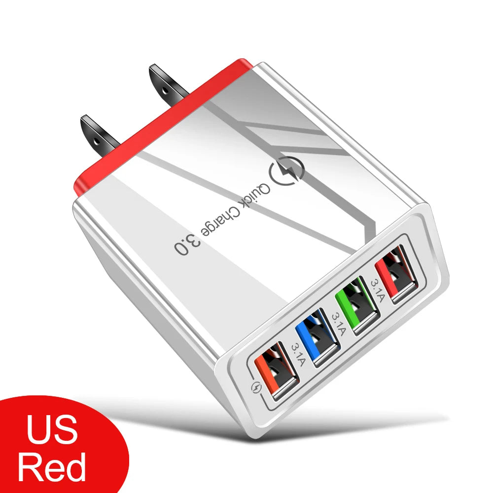 4‑Ports USB Vegglader med Quick Charge 3.0 – Rask og Stabil Lading for iPhone 16 Pro og Android