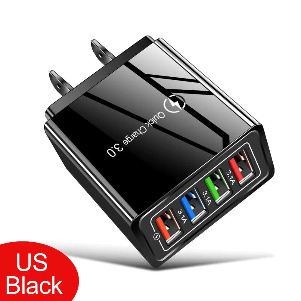 4‑Ports USB Vegglader med Quick Charge 3.0 – Rask og Stabil Lading for iPhone 16 Pro og Android