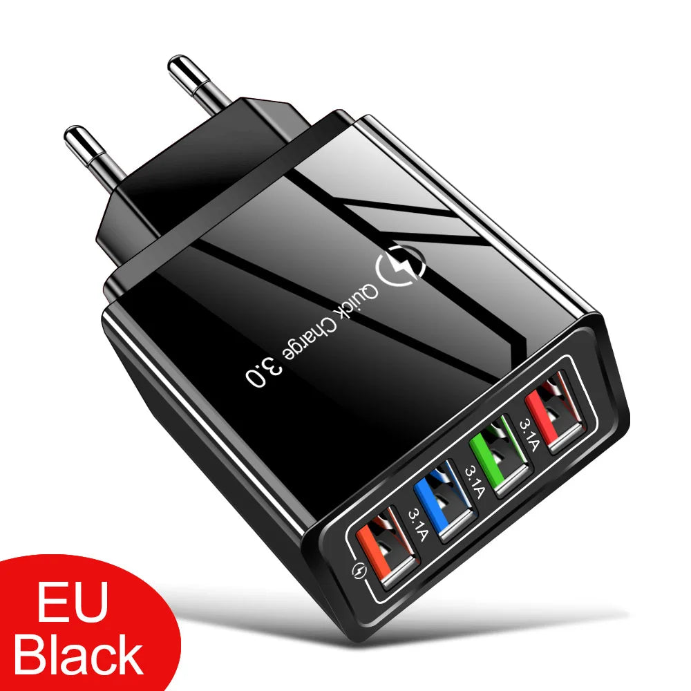 4‑Ports USB Vegglader med Quick Charge 3.0 – Rask og Stabil Lading for iPhone 16 Pro og Android
