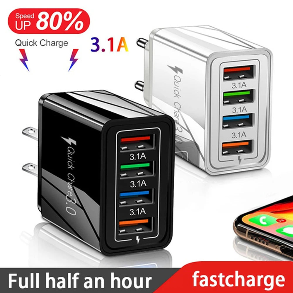 4‑Ports USB Vegglader med Quick Charge 3.0 – Rask og Stabil Lading for iPhone 16 Pro og Android