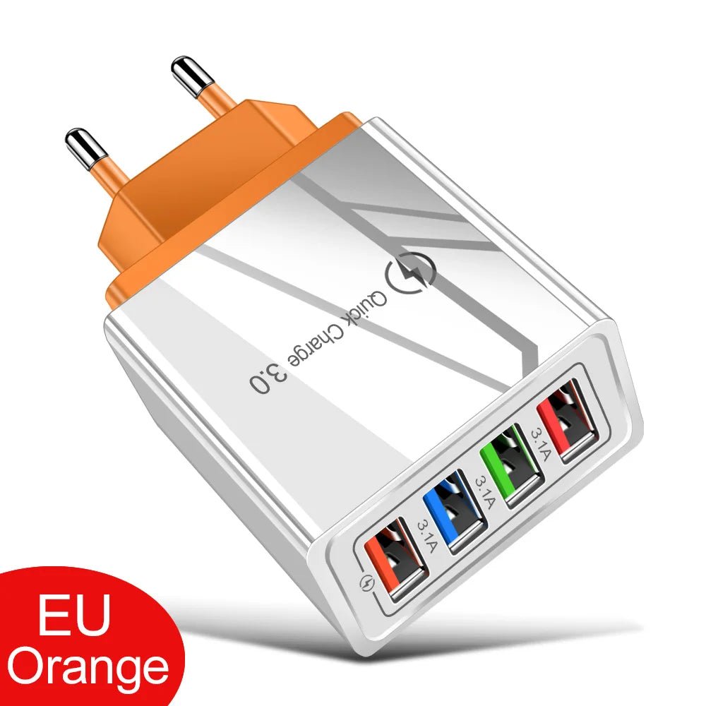 4‑Ports USB Vegglader med Quick Charge 3.0 – Rask og Stabil Lading for iPhone 16 Pro og Android