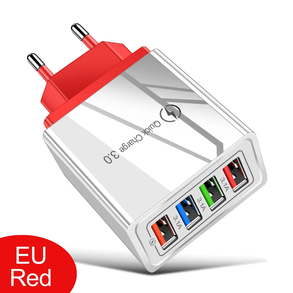 4‑Ports USB Vegglader med Quick Charge 3.0 – Rask og Stabil Lading for iPhone 16 Pro og Android
