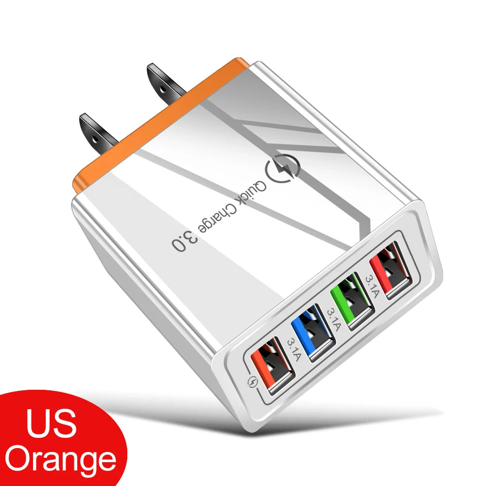 4‑Ports USB Vegglader med Quick Charge 3.0 – Rask og Stabil Lading for iPhone 16 Pro og Android