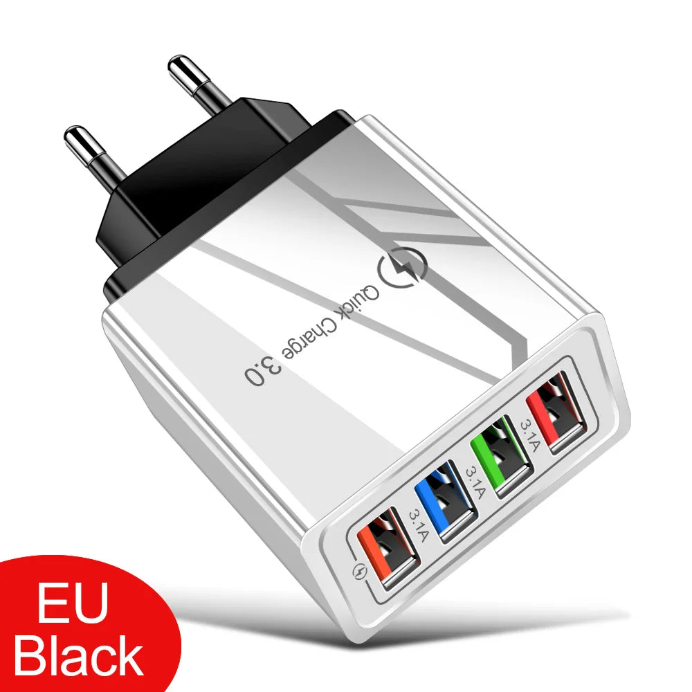 4‑Ports USB Vegglader med Quick Charge 3.0 – Rask og Stabil Lading for iPhone 16 Pro og Android