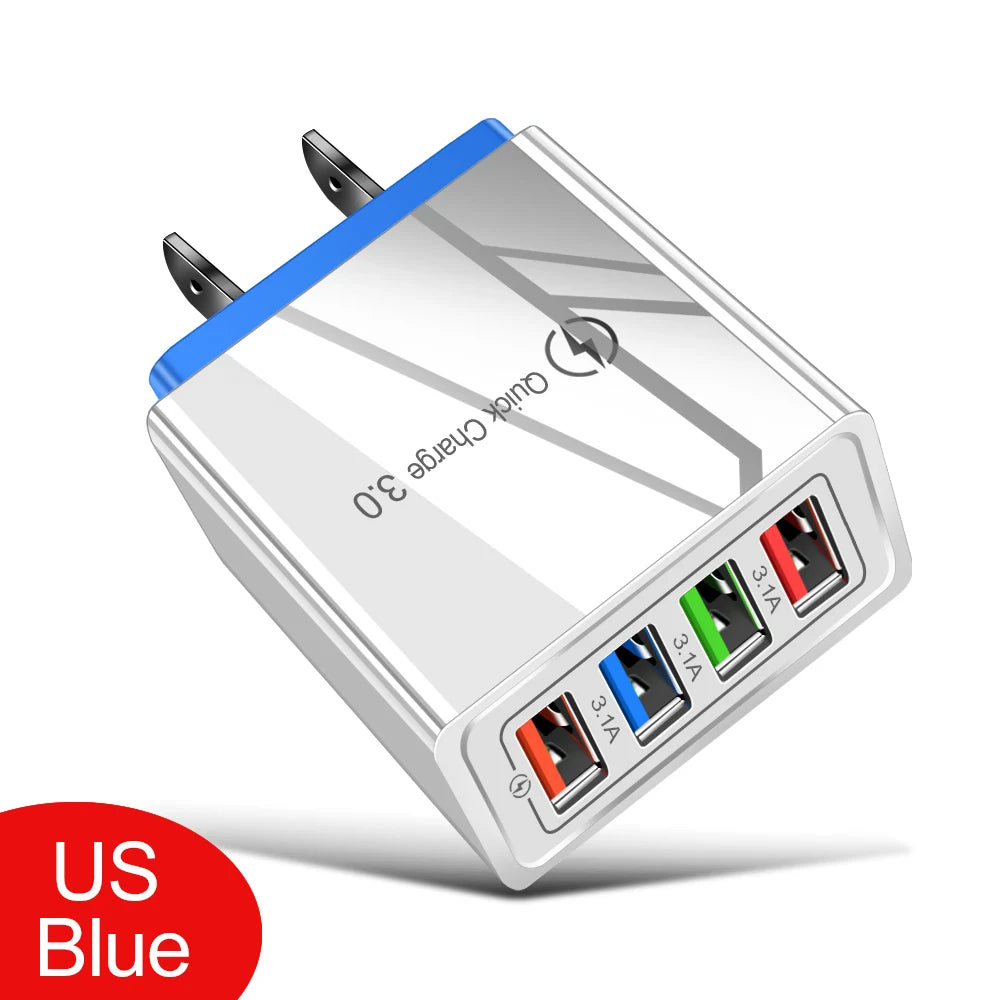 4‑Ports USB Vegglader med Quick Charge 3.0 – Rask og Stabil Lading for iPhone 16 Pro og Android