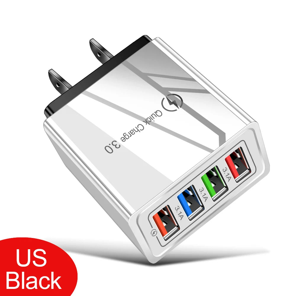 4‑Ports USB Vegglader med Quick Charge 3.0 – Rask og Stabil Lading for iPhone 16 Pro og Android