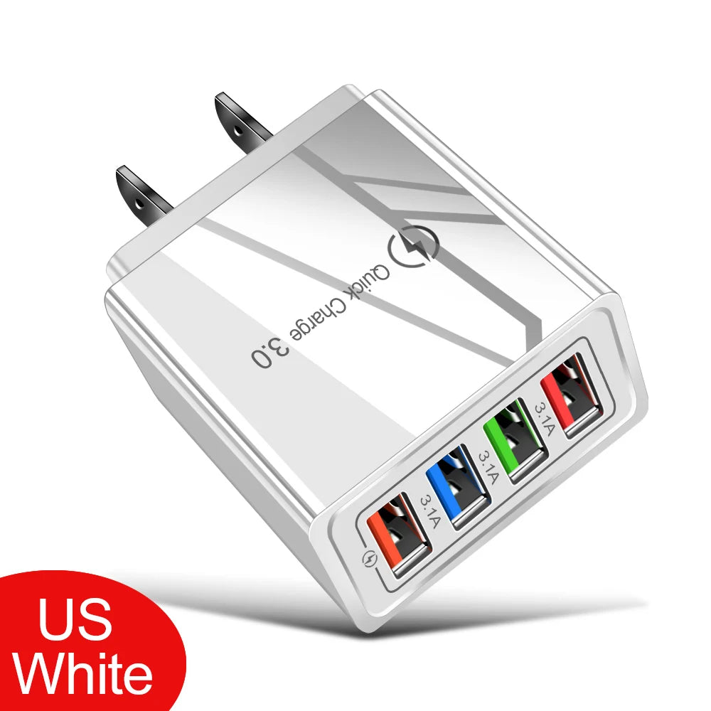4‑Ports USB Vegglader med Quick Charge 3.0 – Rask og Stabil Lading for iPhone 16 Pro og Android