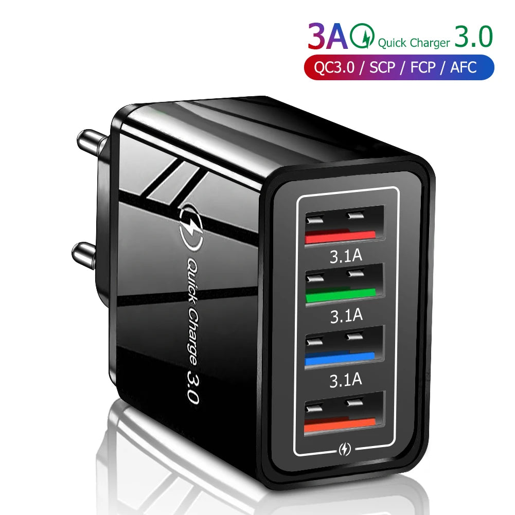 4‑Ports USB Vegglader med Quick Charge 3.0 – Rask og Stabil Lading for iPhone 16 Pro og Android