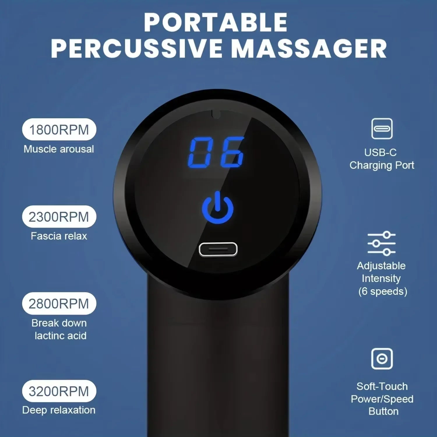 Profesjonell Massasje­pistol – Dyp Muskelbehandling & LED‑touch